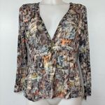 ETHYL Multi Color Funky Abstract Leopard Print 2 Button Blouse Size S Photo 0