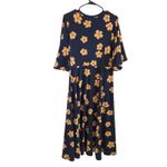 Who What Wear  Yellow and Black Floral Sundress with Flutter Sleeves Size Medium Photo 1