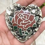 Vintage S.S.I. Enamel Inlay Rose Flower Heart Photo 2