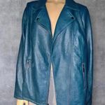 Alfani NWOT Women's Asymmetrical Zip Teal Faux Leather Jacket size 1X Photo 5