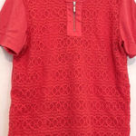 Alfred Dunner Coral Red Crochet Lace Overlay 1/4 Zip Zipper Short Sleeve Blouse Photo 0