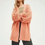 Free People  Peach Orange Nightingale Chunky Long Cardigan Sweater Small NWOT Photo 10