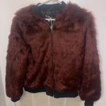 Say What? Burgundy Faux Fur Bomber Jacket Photo 5