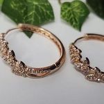 Rose Gold Large Huggie Hoop Earrings with CZ Butterfly Design Pink Photo 0