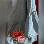 Ana A New Approach Denim Cotton Off Shoulder Floral Embroidered Top, Size medium Photo 4