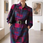 Vintage Hovland Swanson Abstract Print Shirt Dress | 80s 90s Artwear Purple Size M Photo 6