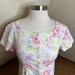 Liz Claiborne VTG  Maxi Dress Womens 6 White Floral Linen Front Slit Cottagecore Photo 2