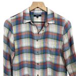 Madewell Linen Red & Blue Swingset Plaid Button Up Boyshirt Size Small Photo 2