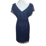 Fossil Penny Lace Dress M Bohemian Cap Sleeve V-Neck Elastic Waist Scallop Navy Photo 2