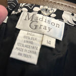 Women's Madison Gray Floral Silk Skirt Size 14 Black White Photo 1