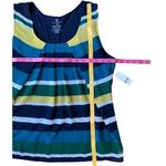 New York & Company Blue Green Yellow Striped Stretchy Sleeveless Knit Top Large Photo 12