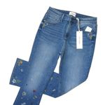 Driftwood NWT Roxy in Blue Embroidered Floral Studded Ankle Flare Crop Jeans 26 Photo 1