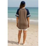 Adibosy Brown Navy Raglan Dressy Tunic Tee Shirt Dress Striped Sleeves XXL Photo 4