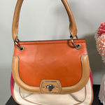 Etienne Aigner Leather Colorblock Satchel Shoulder Bag Turn Lock Purse Photo 0