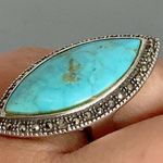 Sterling Silver 925 NK THAILAND Marcasite Turquoise Ring Sz 7.5 Western Blue Photo 5