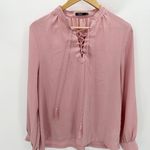 Silver Jeans  Co Top Women MEDIUM Pink Long Sleeve Button Snap Lace-Up Blouse Photo 9