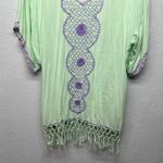 Blue Ginger Embroidered Fringe Tunic Small Boho Beach Coastal Nautical Festival Green Photo 3