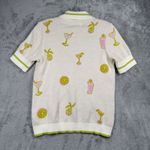 Cynthia Rowley  Polo‎ Sweater Cocktail Print Womens Small Zip Collar Cotton Retro Photo 3
