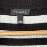 Talbots Size L Ribbed Knit Johnny Collar Pullover Mariner Stripe Top Black White Photo 3