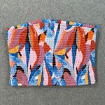 Forever 21 Cropped Strapless Colorful Top Size Medium Smocked Ruffle Orange Blue Photo 0