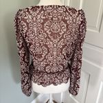 Anthropologie By  Jacquard Peasant Blouse Medium Wine Burgundy Cropped Photo 3