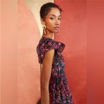 Ulla Johnson Arlene Midi Dress Midnight Floral Navy Pink Size 8 Cinchable Waist Photo 3