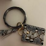 Snake Print Keychain Bracelet with Card Holder and Tassel Black Photo 0
