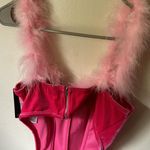 Pretty Little Thing Pink Feather Trim Velvet Corset Top Photo 5