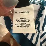 BloomChic Plus Size One Piece Swimsuit Floral Striped Crisscross Front Teal Blue Photo 5