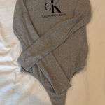 Calvin Klein  Gray Turtleneck Mock Neck Logo Bodysuit Size Small Photo 0
