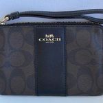 Iconic  Brown & Black Signature Wristlet Leather Gold Coach Plate Photo 0