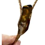 *Vintage Natural Stone Agate Bolo Tie Brown Gold Cord Western Ranch Cowboycore Photo 0