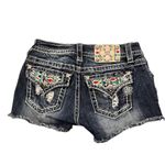 Miss Me Womens Denim Cut Off Shorts Aztec Embellished Sequin Embroidered Size 26 Photo 2