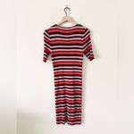 Bar III Ribbed Sweater Dress in Pink Red Black Shimmer Stripe Size L Photo 7
