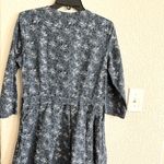Gap  Blue White Print Linen Cotton Pleated Yoke Dress size‎ 6 Midi Snap Button Photo 2