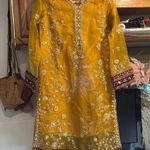Embroidered Mustard Yellow Kurta with Mirror Accents size S Purple Photo 0