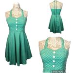 Sara U.S.A Vintage Retro Pin Up Halter Dress Green and white polkdot size large Photo 1
