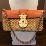 Michael Kors Vintage Rattan Leather Clutch Gold Turn Lock Chain & Leather Strap Photo 0