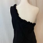 Mexico Handpainted Black Floral Ruffle One Shoulder Asymmetrical Hem Midi Dress Photo 5