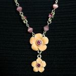Orange & Pink Flower & Cat's Eye Necklace (21") Orange Photo 1