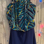 Bisou Bisou  Women's Tropical Leaf Print Halter Dress Size 3 Multicolor Photo 0