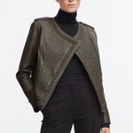 Nour Hammour Erin army green studded leather Biker jacket size FR 36 US 2 4 XS S Photo 20