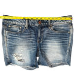 American Eagle Women’s Size 8 Longline Jorts Dad Shorts Blue Denim Baggy Frayed Photo 8