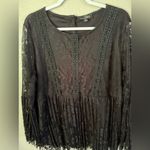 Suzanne Betro Babydoll Blouse Tunic Black Plus Size 1X Crochet & Lace Floral Photo 4