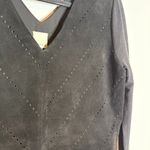 Ecru  black genuine leather lasercut mixed media blouse Photo 1