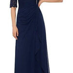 Betsy and Adam  Women's Lace-Top Waterfall-Detail Gown Size 14W Photo 0