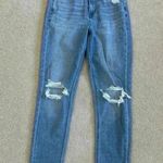 American Eagle comfort stretch waistband blue distressed mom blue high rise jean Photo 0