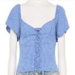 SO  Junior’s Blue Plaid Cropped Front Lace Up Top Flutter Sleeves Size XL Photo 1