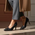 Ralph Lauren Caryl Gray Wool Flannel Pumps with Brown Suede Trim & Tassels Sz 10 Photo 0