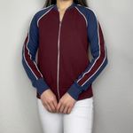 Alternative Apparel Maroon Red, Navy Blue, & White Bomber Zip-Up Track Jacket Photo 2